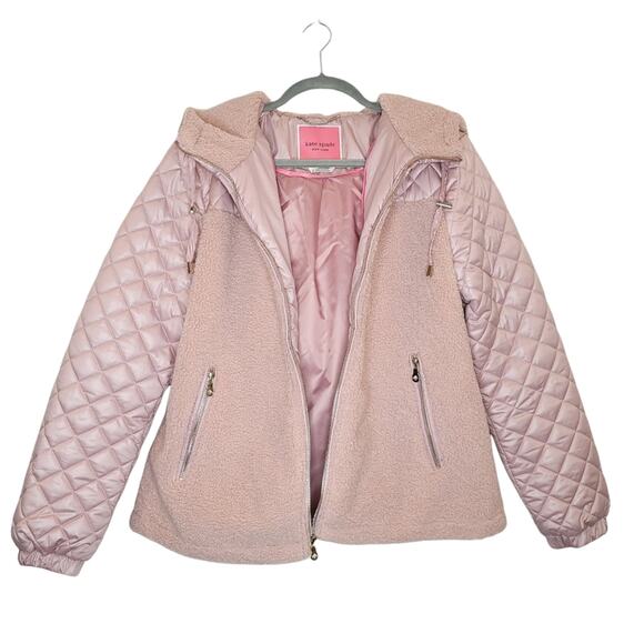 Kate Spade New York Hooded Faux Fur Quilt Jacket in Soft Rose,  Size Large, NWT - Picture 8 of 11